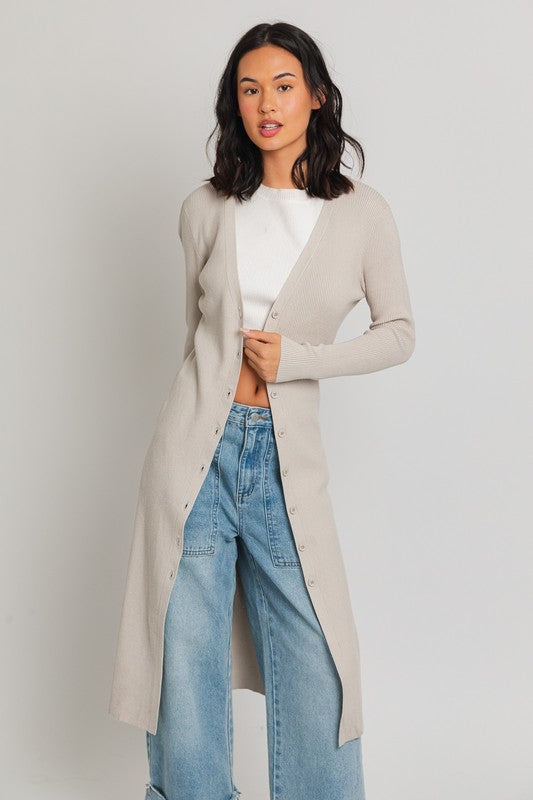 BUTTON FRONT LONG CARDIGAN